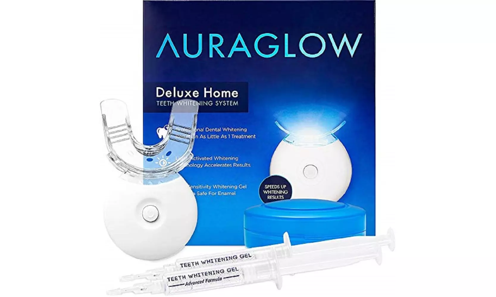 AuraGlow Teeth Whitening Kit, LED Light 35% Carbamide Peroxide, (2) 5ml Gel  - Primary Image