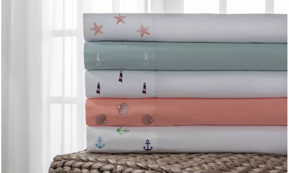 Hotel Coastal Embroidered Sheet Set - Primary Image