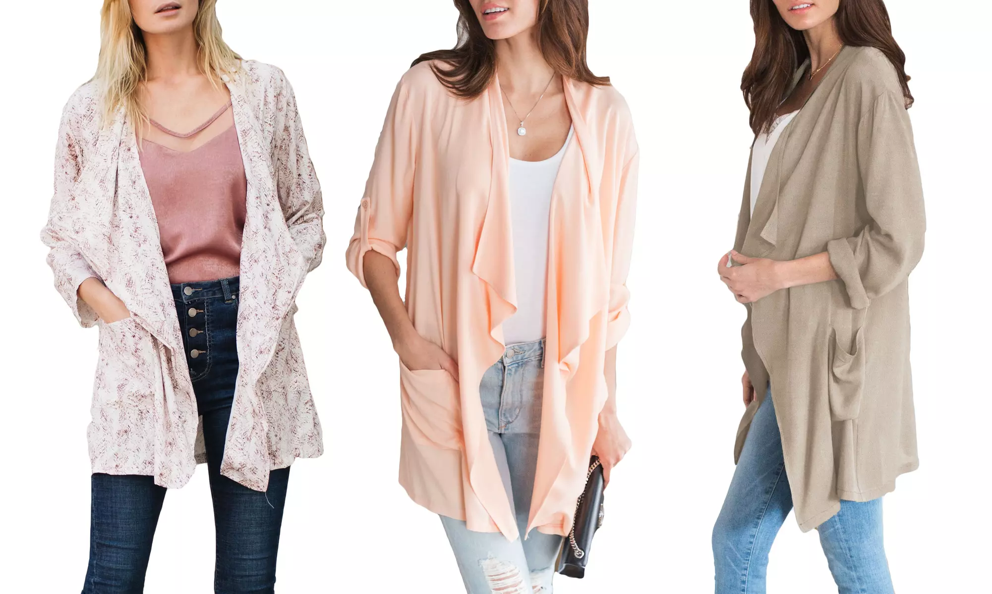 Women's Solid Shawl Collar Lightweight Cardigan. Plus Sizes Available - Primary Image