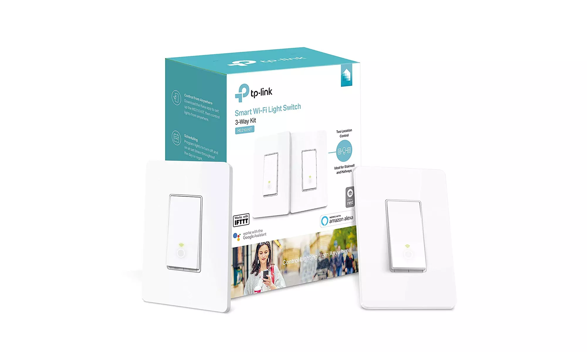 Kasa Smart Wi-Fi Light Switch 3-Way Kit by TP-Link(3-Way Only)(HS210 KIT)Renewed - Primary Image