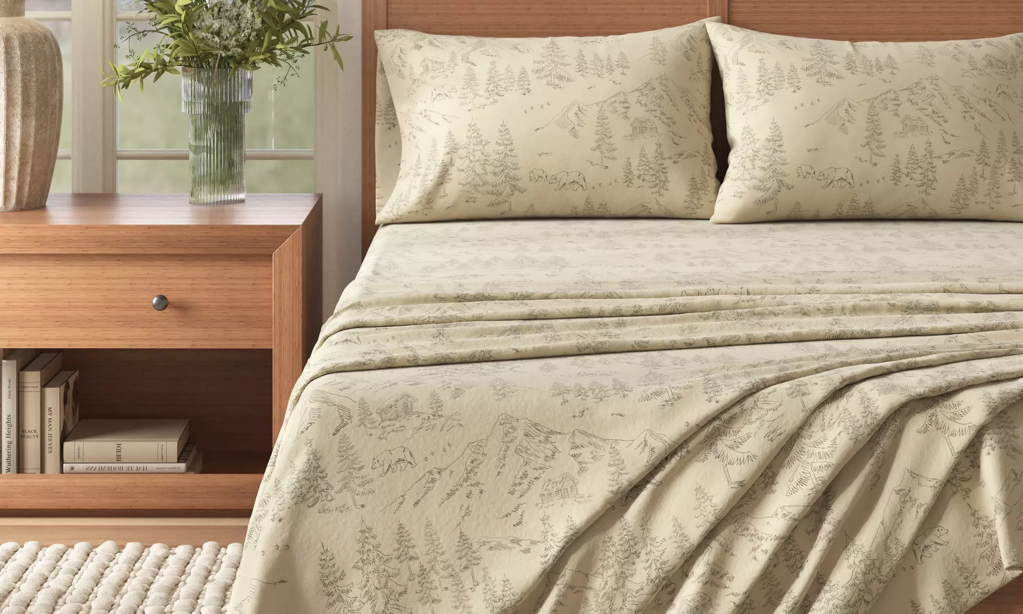 FreshFolds Premium Turkish Cotton Lodge Printed Flannel Sheet Set