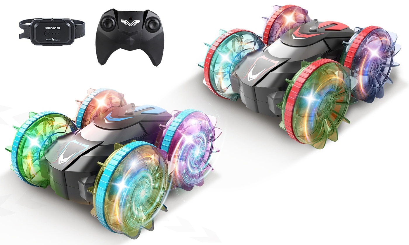 iMounTEK Amphibious RC Stunt Car with Lights & 360-Degree Rotation Off-Road Fun