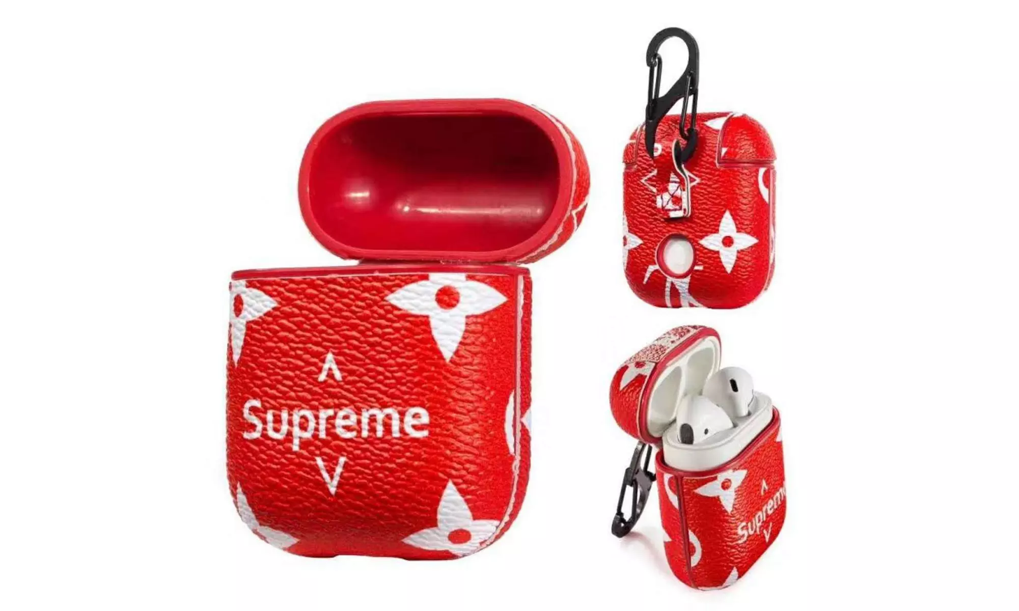 Supreme Custom Red Leather Apple AirPods 1 2 3 charging case cover - Primary Image