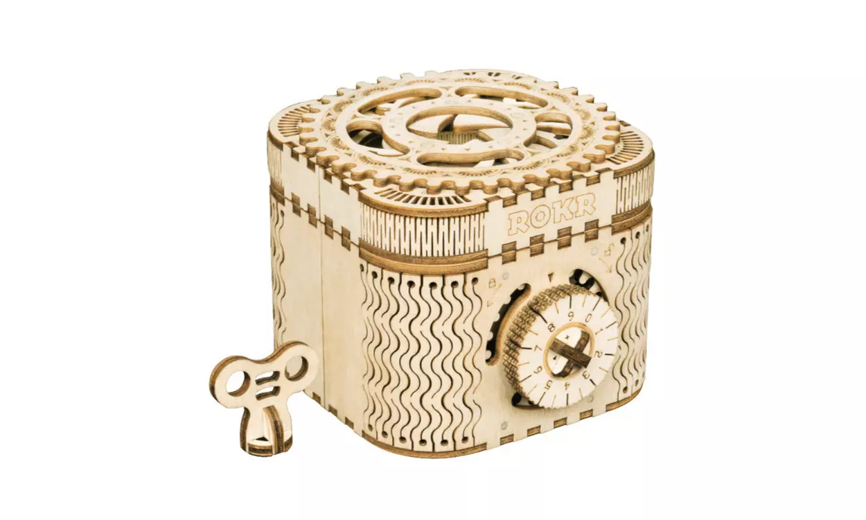 Robotime ROKR Treasure Box LK502 Mechanical Secret Locker 3D Wooden DIY Kit - Primary Image