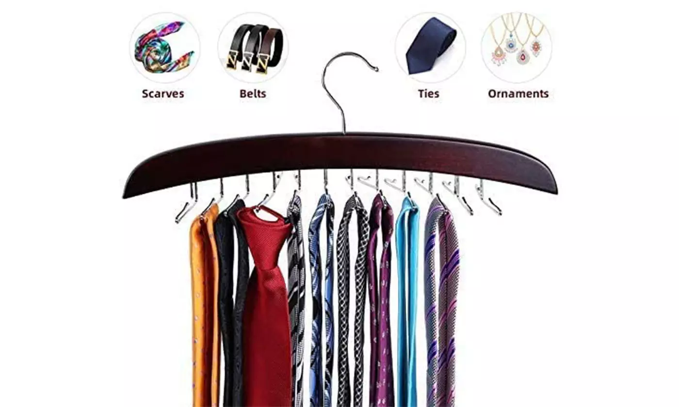 Wooden Adjustable 24 Clip Racks Tie Belt Hangers Storage Hanging Organizer