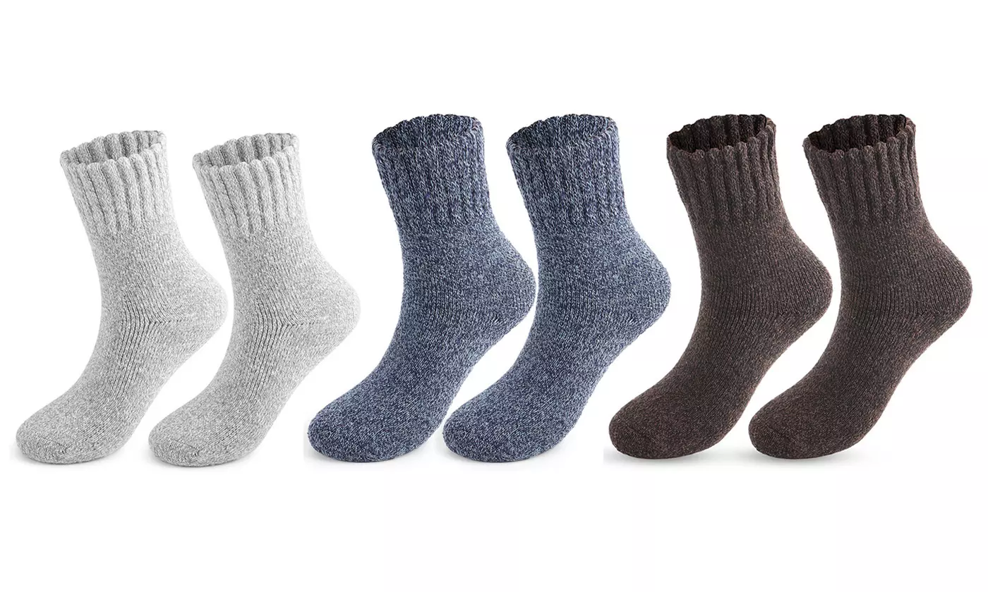 3 Pairs Men's Ultra-Thick Winter Warm Breathable Wool Hiking Crew Socks