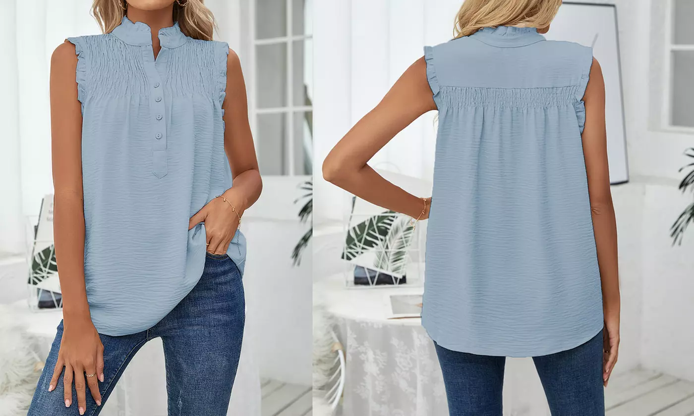 Women's Summer Casual Chiffon Blouses Ruffle Sleeve Tunic Shirts