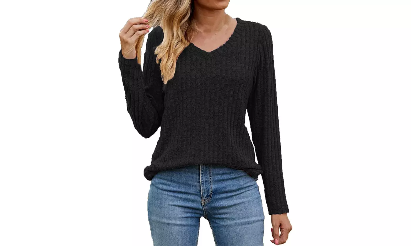 Bohuma Women's Casual Sweaters Solid Long Sleeve Sweater Crew Neck