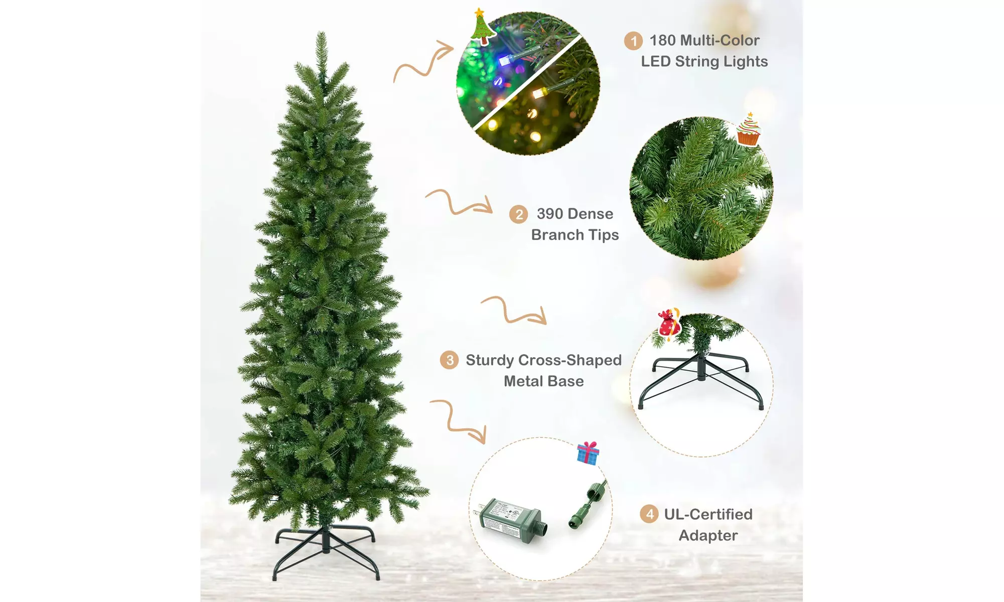 5FT Pre-Lit Hinged Artificial Christmas Tree With Multicolor Lights