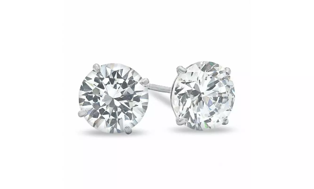 14k White Gold Plated Round 7mm Cubic Zirconia Stud Earrings - Primary Image