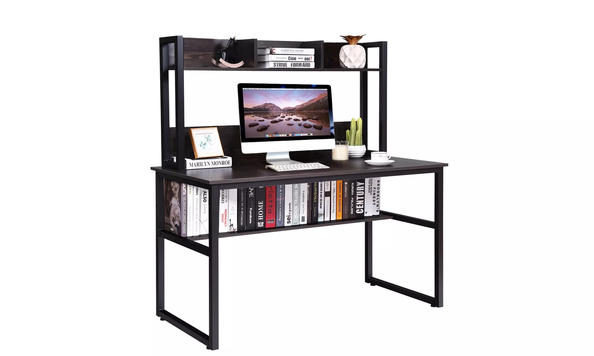 Computer Desk with Hutch & Bookshelf Home Office Study Wrting Desk Space Saving - Primary Image