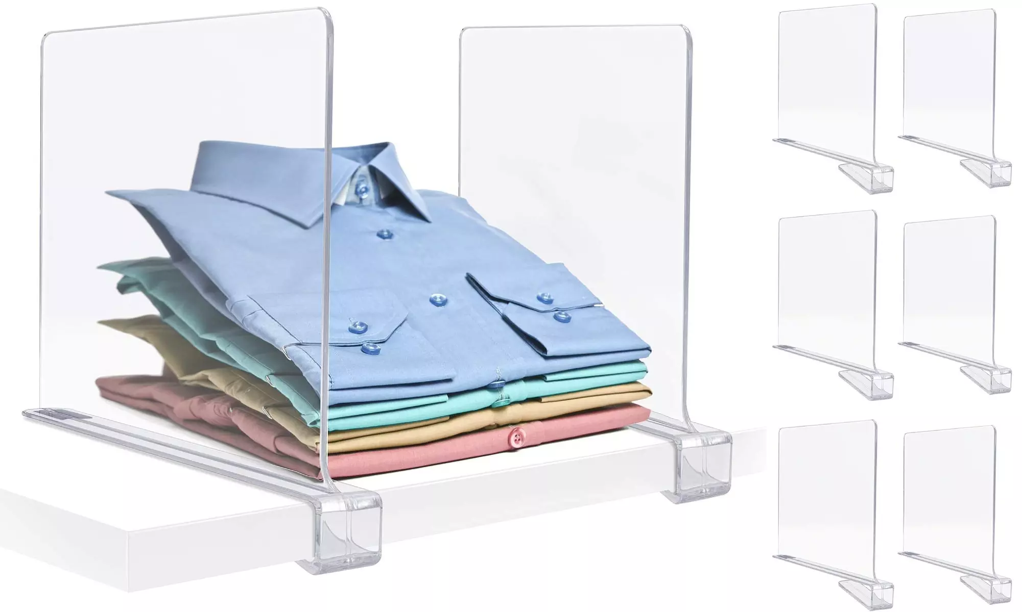 2, 4, and 6-Pack Acrylic Shelf Dividers for Clothes Closets & Bedroom Shelves - Primary Image