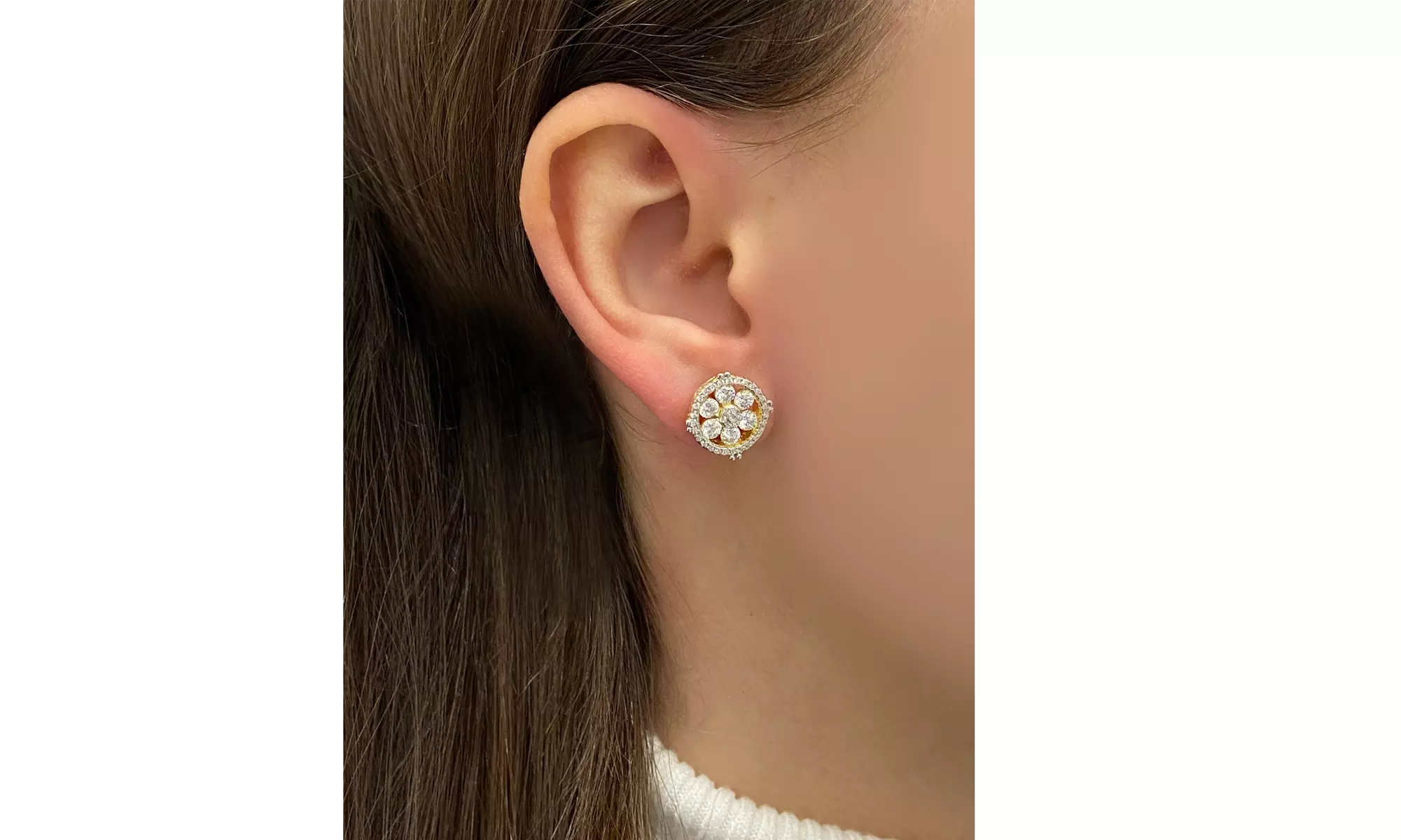Plated Sterling Silver Crystal Flower Stud Earrings
