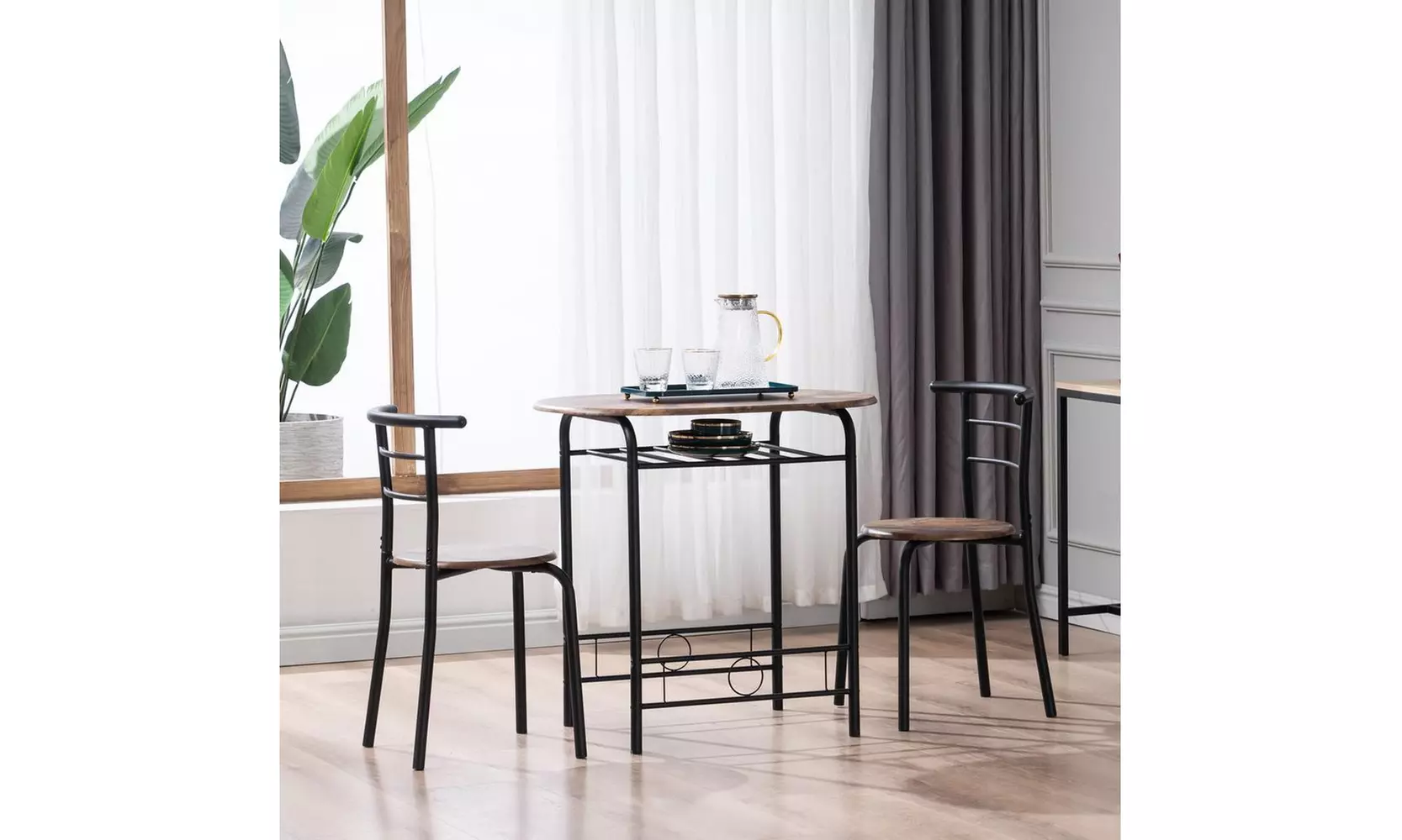 3 Piece Dining Set Compact 2 Chairs and Table Set with Metal Frame Black - Primary Image