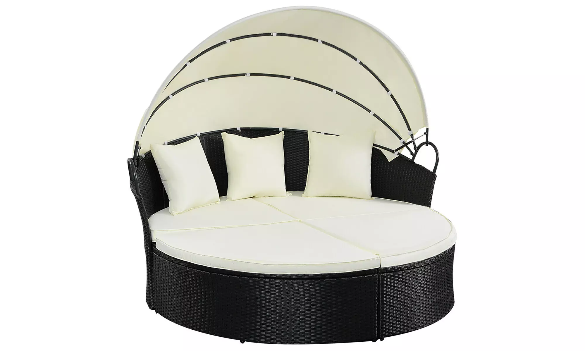 Costway Outdoor Round Sofa Daybed-Black,Retractable Canopy,Patio Furniture