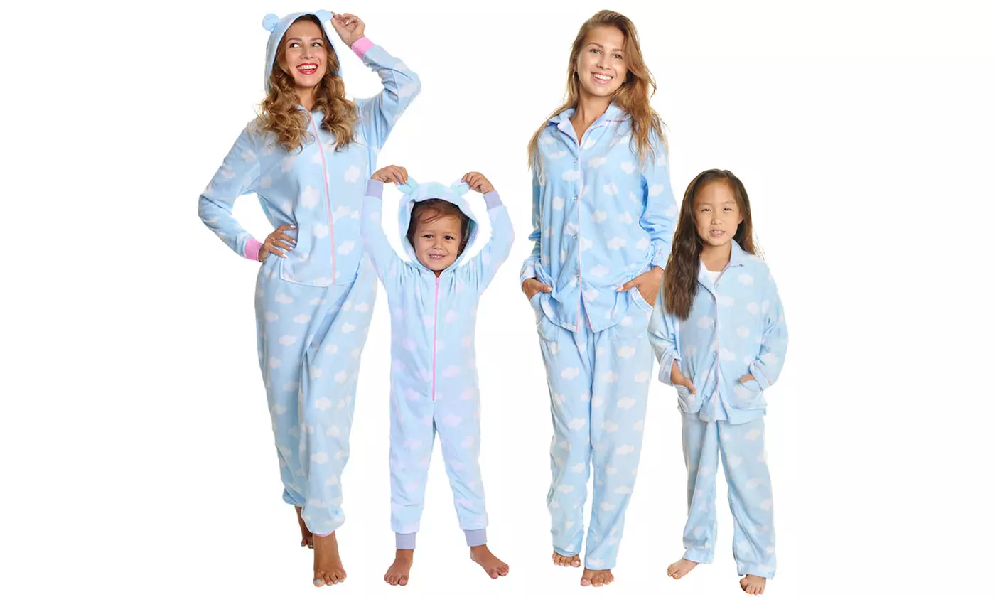 Family Matching Pajamas in Cozy Fleece Material with Cloud Print - Primary Image