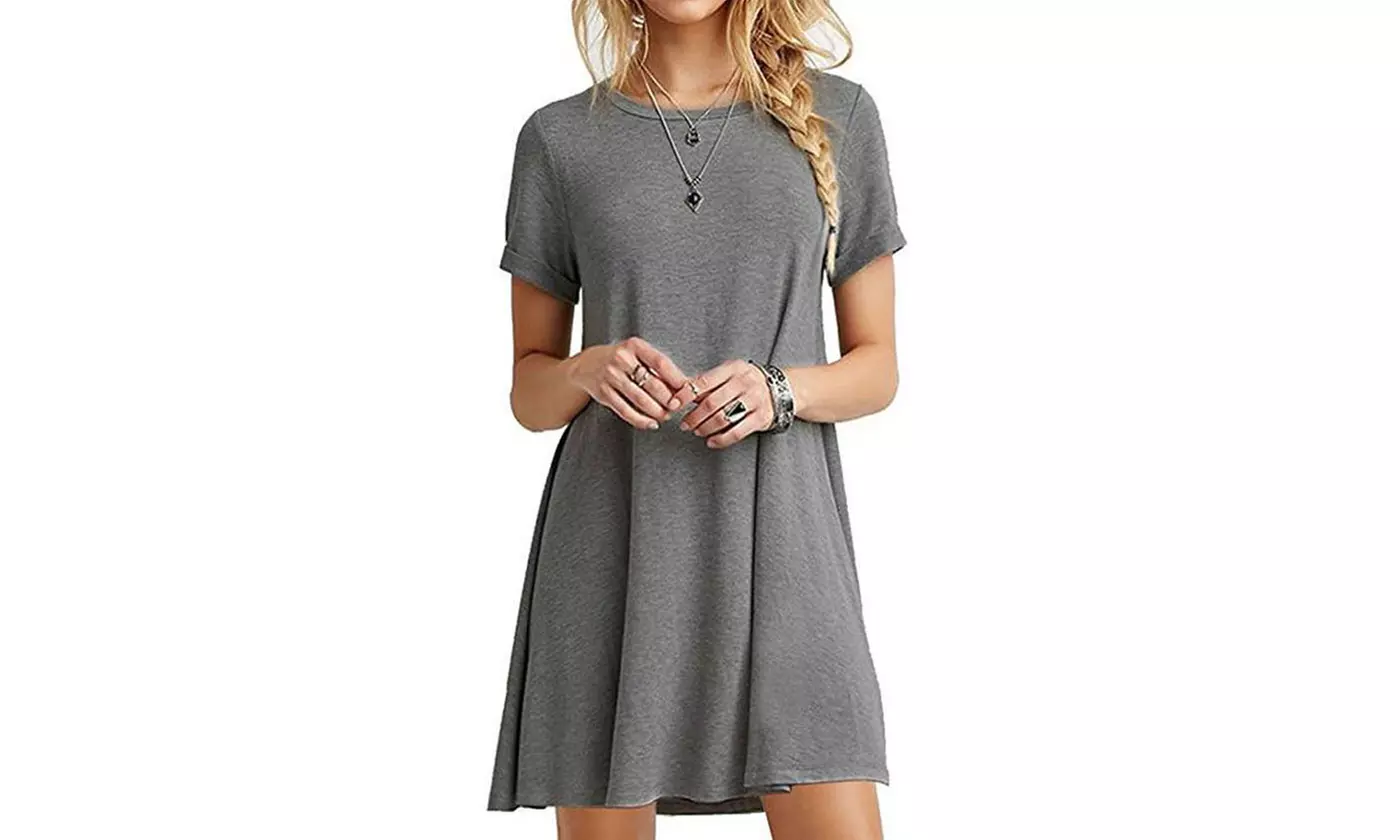 Womens Short Sleeve Sundresses Casual Swing T Shirt Tunic Dress