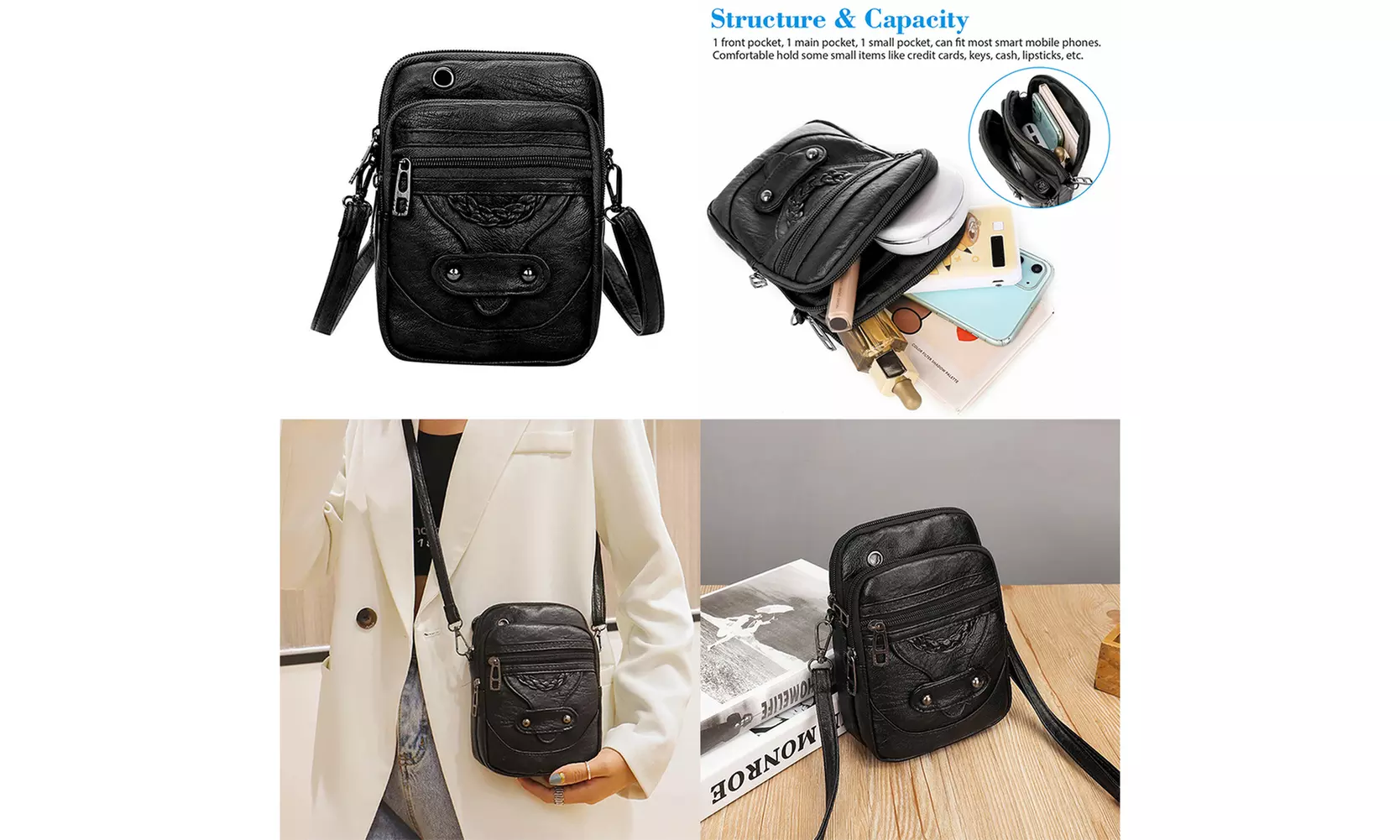US 1-2Pc Women Crossbody Cell Phone Cash Shoulder Bag Handbag Wallet Purse Pouch
