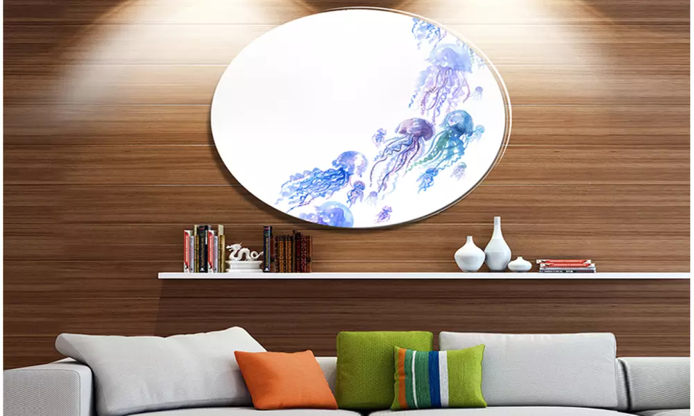 Moving Jellyfish Group' Ultra Vibrant Abstract Metal Circle Wall Art - Primary Image