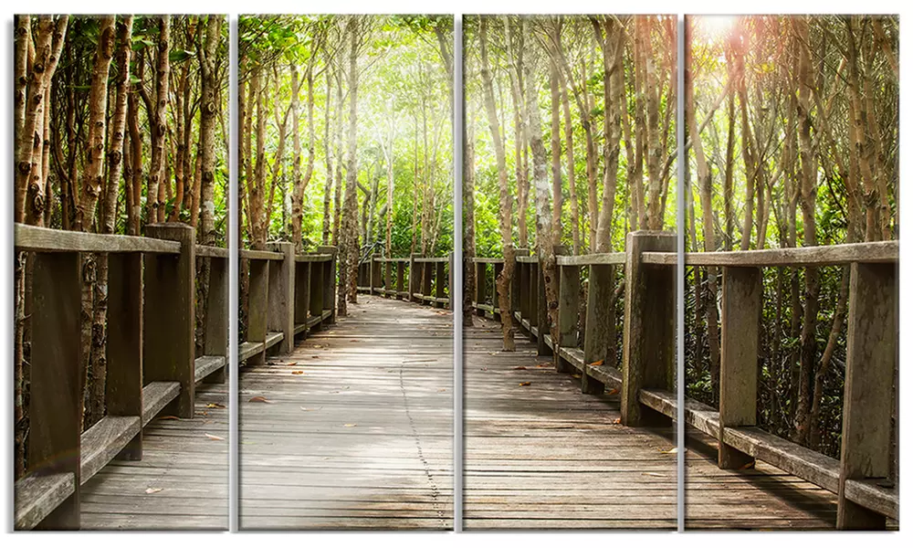 Wooden Bridge in Forest - Landscape Photography Canvas Print - Primary Image