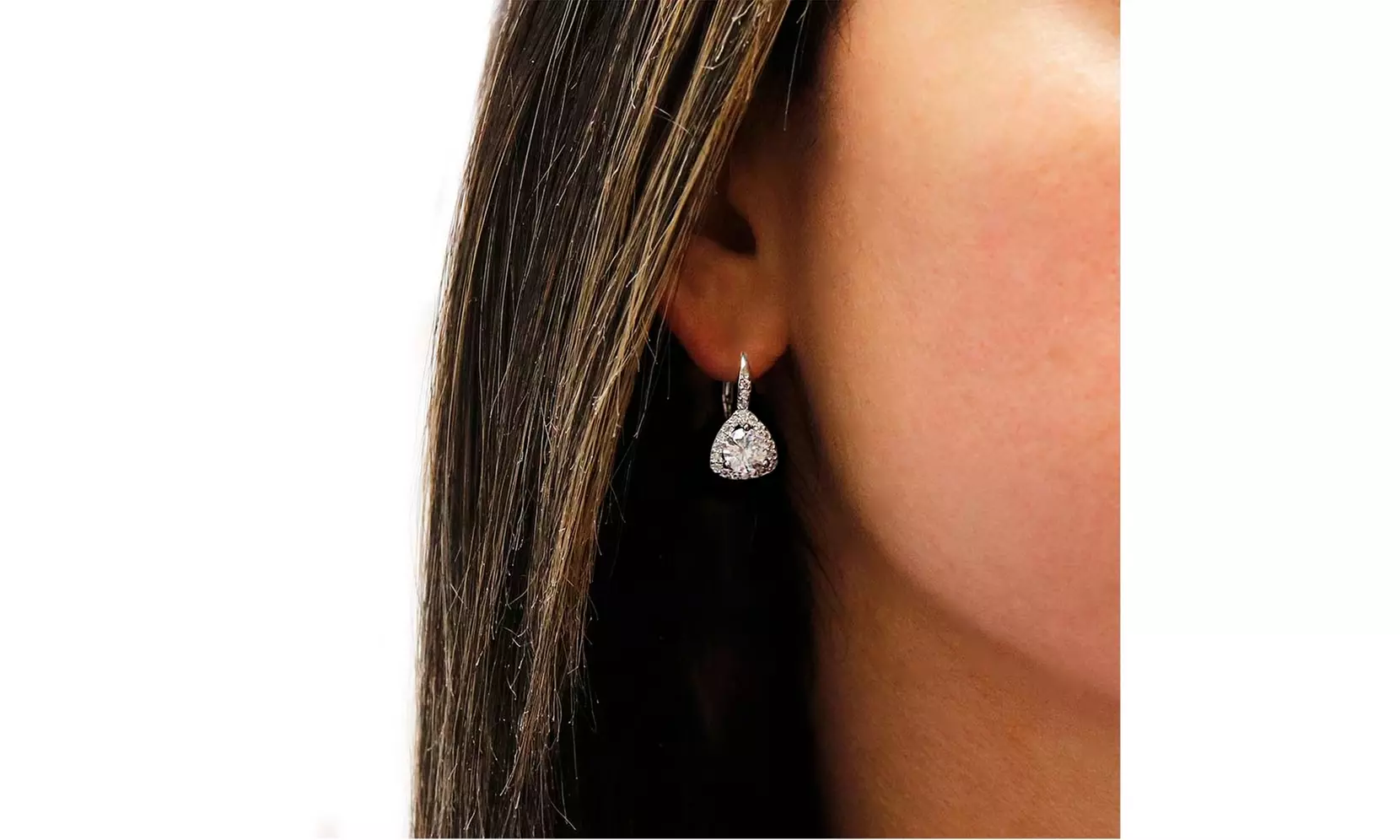 Trillion Cut Halo Leverback Earrings Made With Crystals By Swarovski