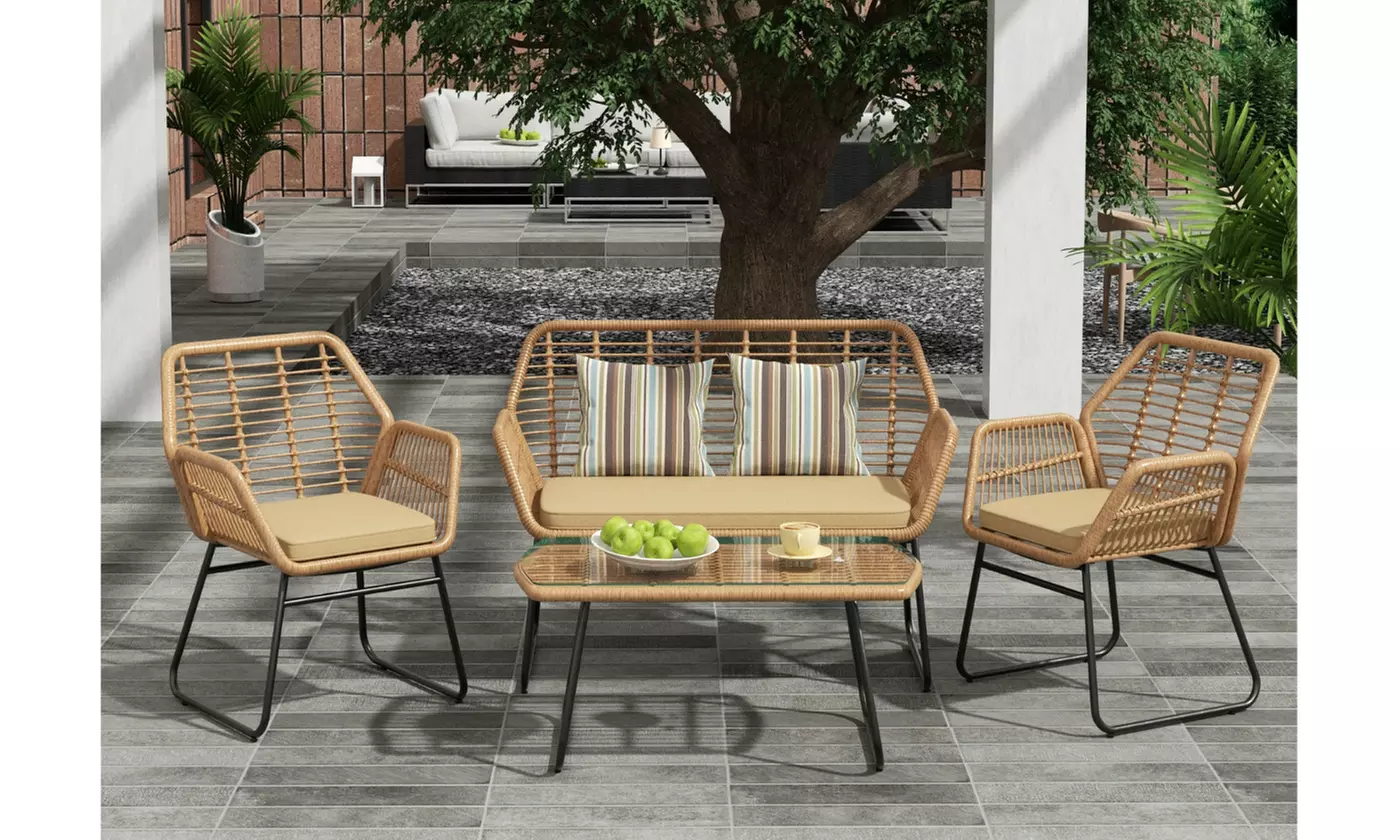 Westin Trends Mcnab 4-Piece Outdoor Patio Rattan Wicker Conversation Set - Primary Image