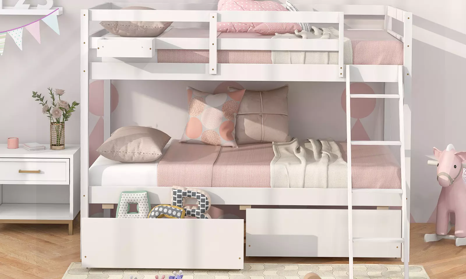 Costway Twin Over Twin Bunk Bed w/ 2 Storage Drawers Ladder No Box Spring Needed
