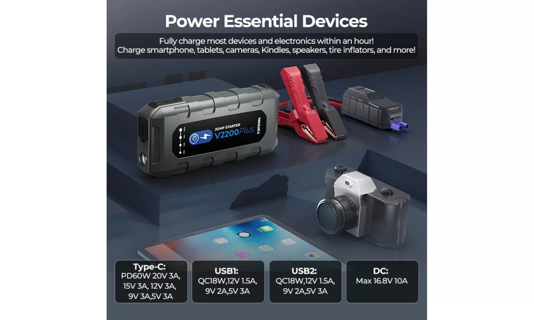 Topdon V2200 Plus 2-in-1 2200A Peak Car Jump Starter & Battery Tester  - Second Medium