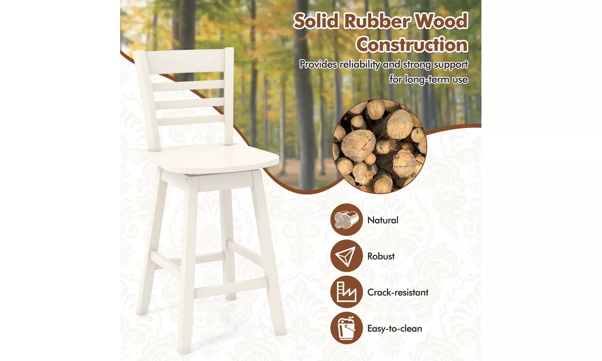 Costway 24.5" Counter Height Bar Chairs Swivel Bar Stools with Hollow Backrest