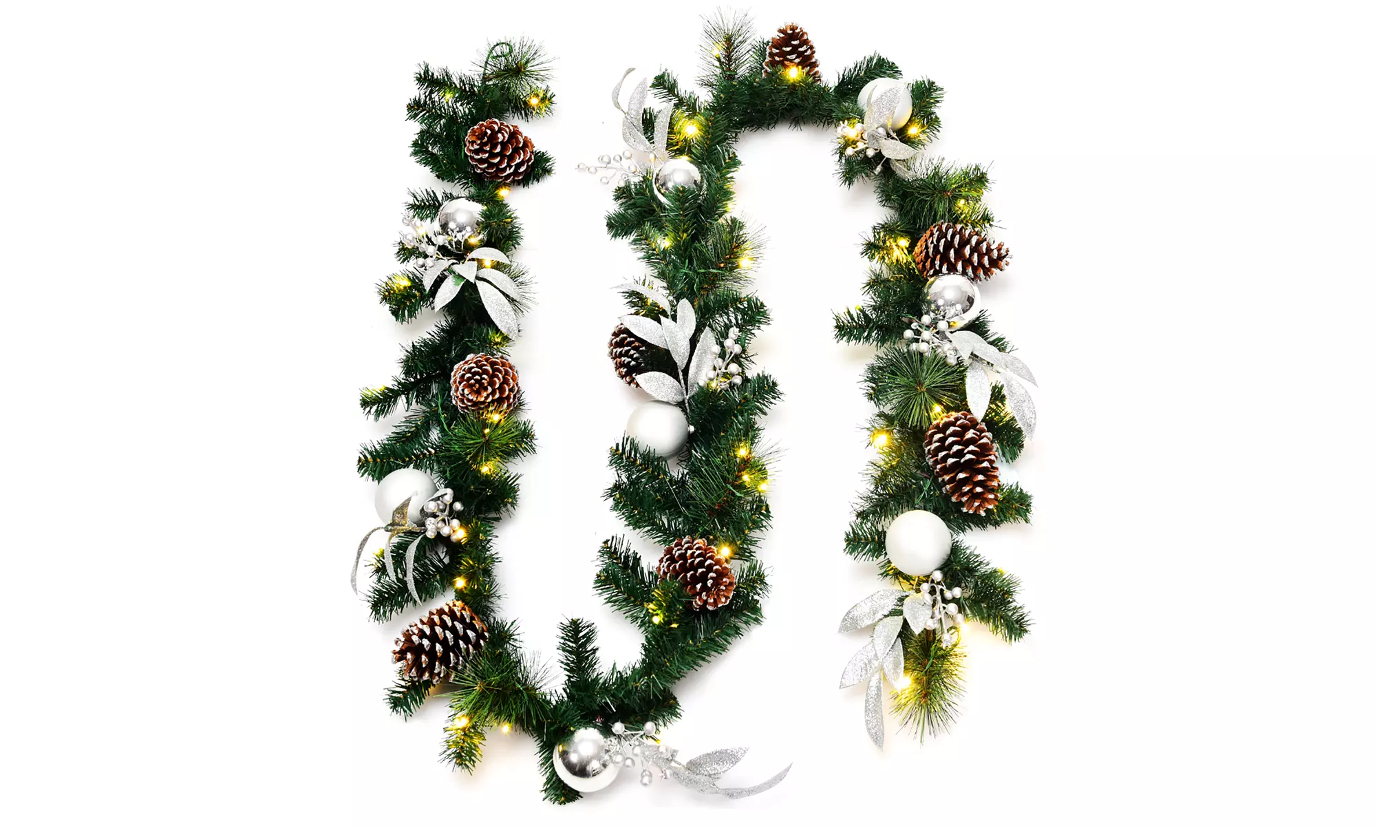 Costway 9ft Pre-Lit Artificial Christmas Garland with Mixed Decorations
