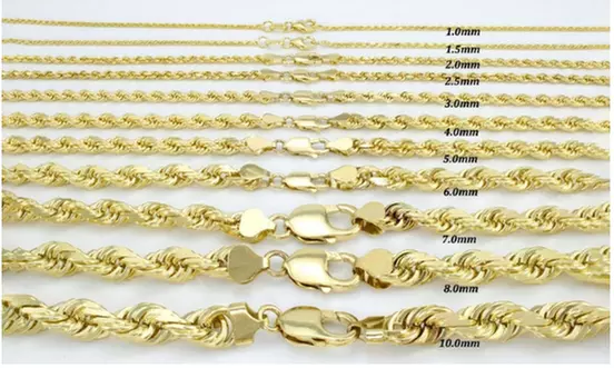 10K Gold 3MM Diamond-Cut Rope Chain Necklace - Second Medium