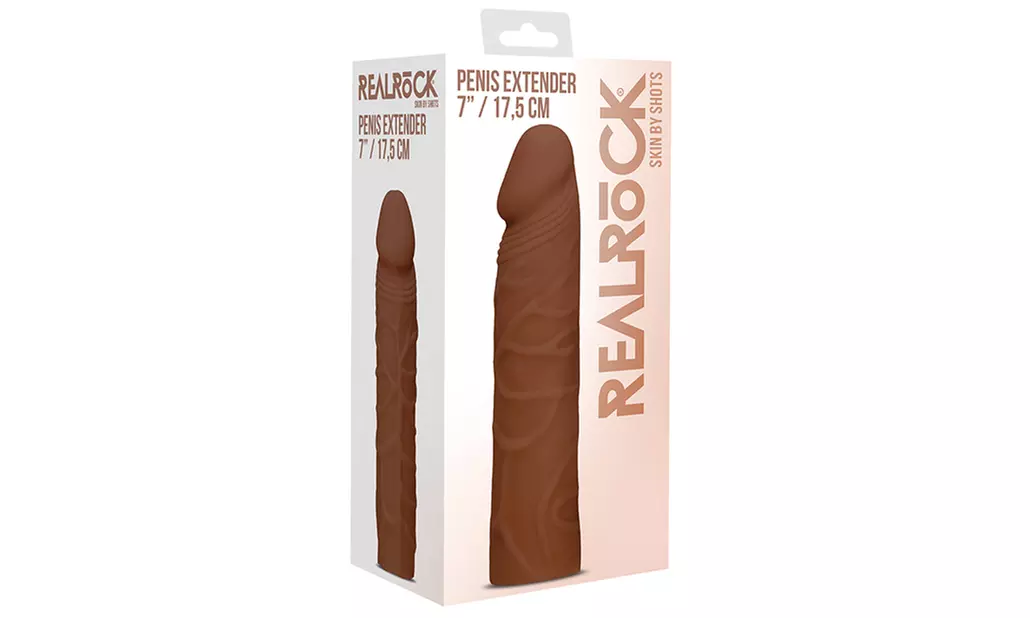 Shots RealRock 7 Penis Extender- Brown - Second Medium