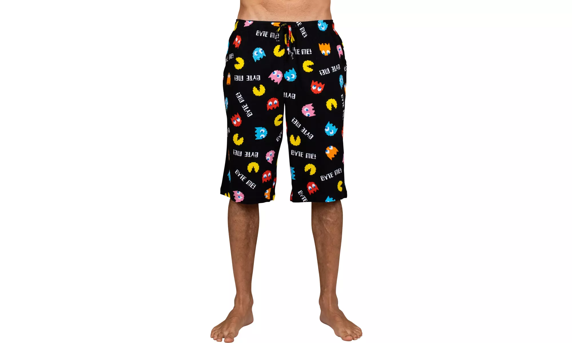 Pacman Men's Byte Me! Classic Arcade Game Lounge Sleepwear Pajama Briefs Shorts - Primary Image