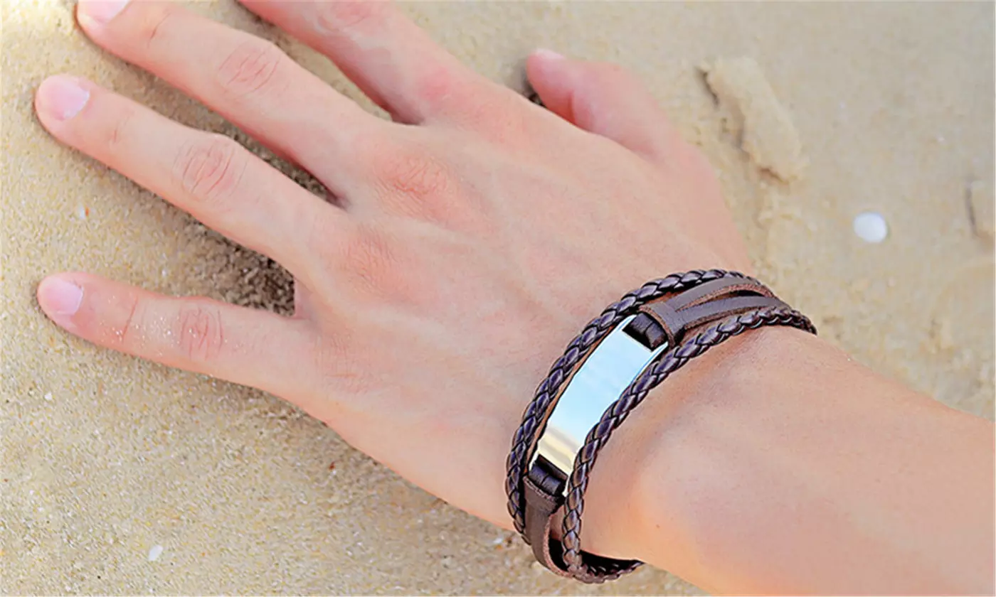 Men's Multi-Layer Stainless Steel & Leather Bracelet - Primary Image