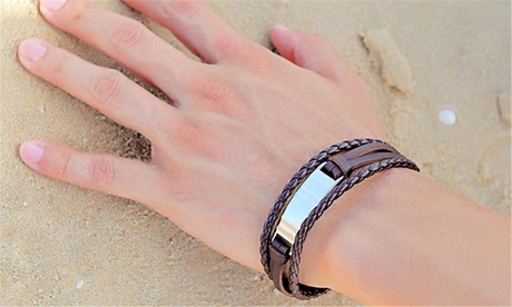 Men'sMulti-Layer Stainless Steel & Leather Bracelet Black / Black Stainless Steel Stainless Steel