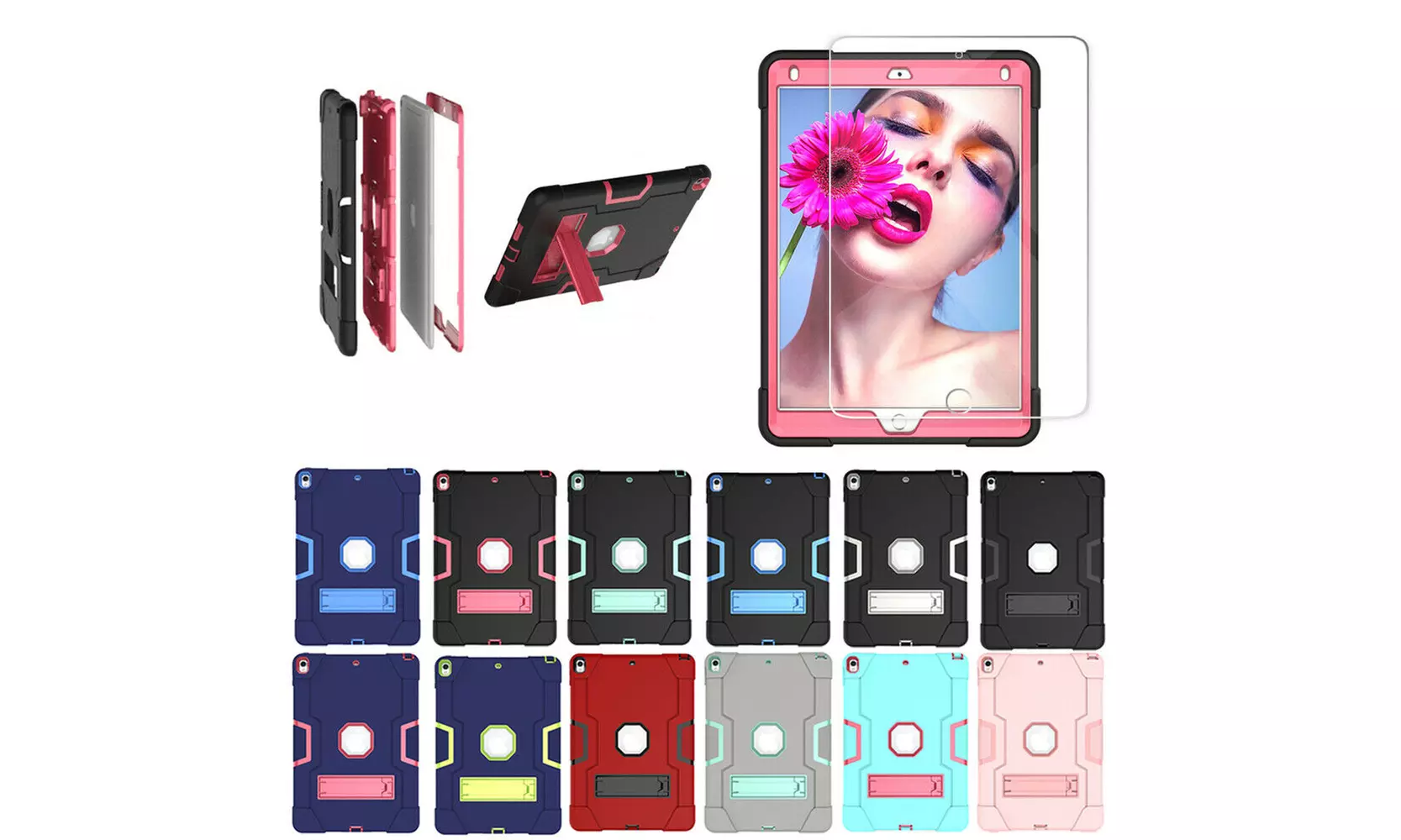 For iPad Air 3 iPad Pro 10.5 Hybrid Rugged Shockproof Armor Bumper Stand Case - Primary Image