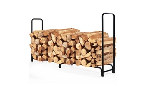 Costway 8 Feet Outdoor Steel Firewood Log Rack Wood Storage Holder for Fireplace