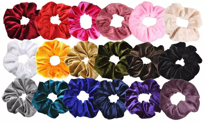 Elastic Velvet Hair Scrunchies - Assorted Colors - 18 Pack or 36 Pack