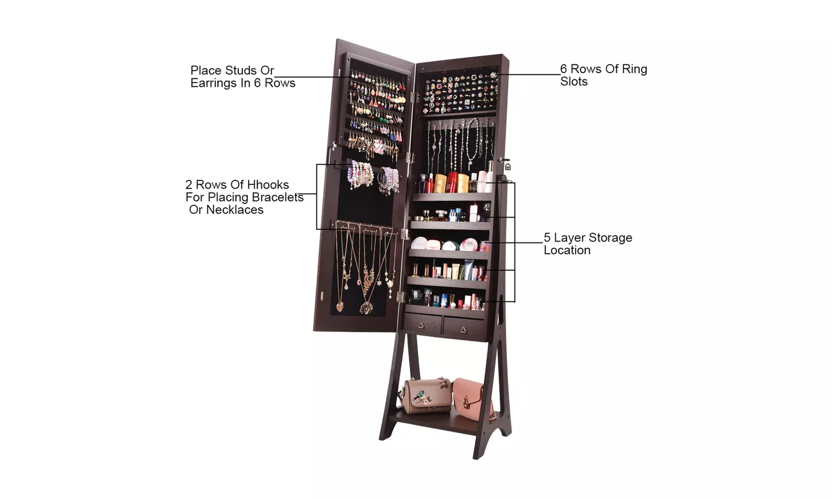Full Mirror Makeup Mirror Cabinet 2 Drawers 5 Layers Storage Cabinet  - Second Medium