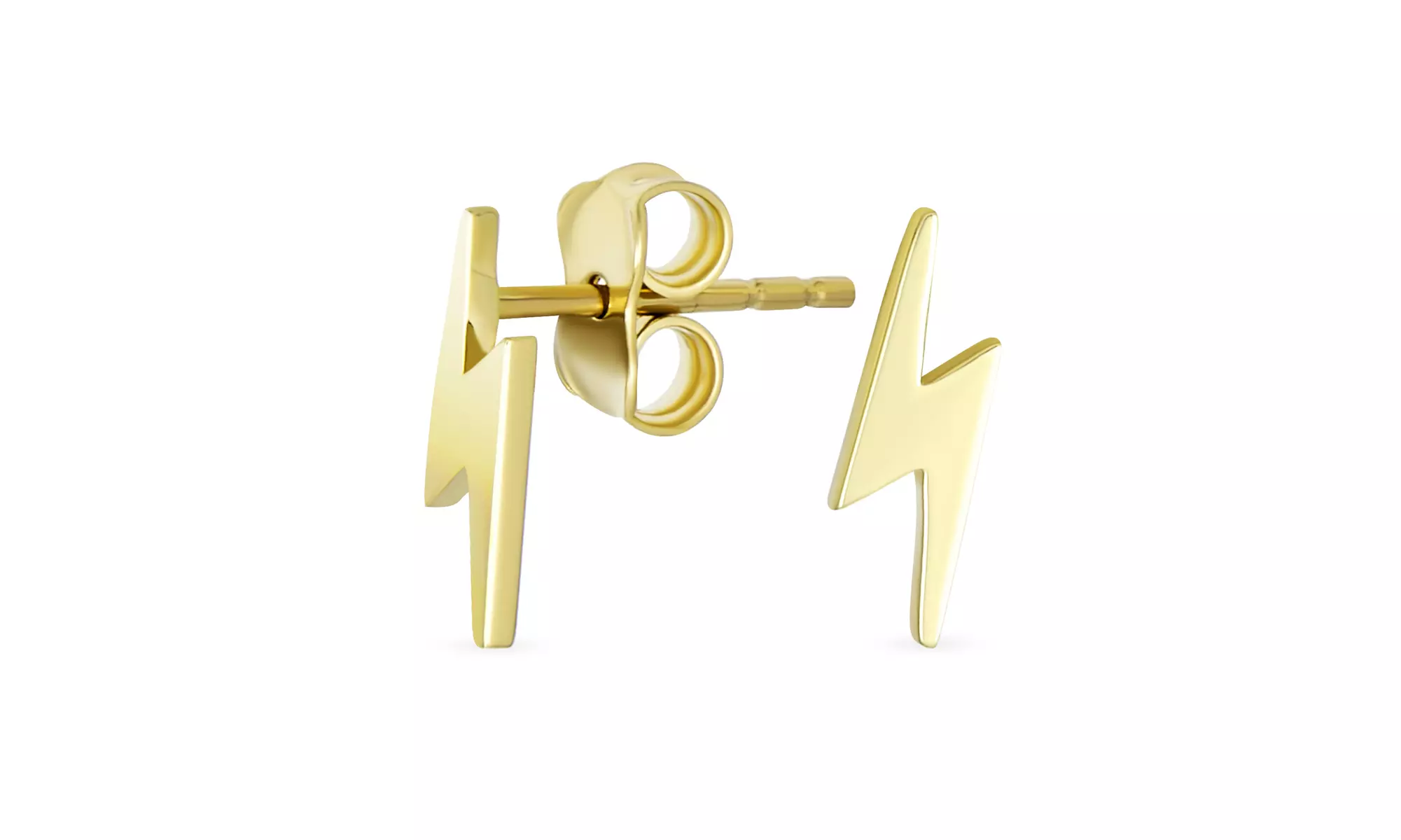 REAL 14K Yellow Gold Tiny Mini Zig Zag Lighting Bolt Stud Earrings - Primary Image