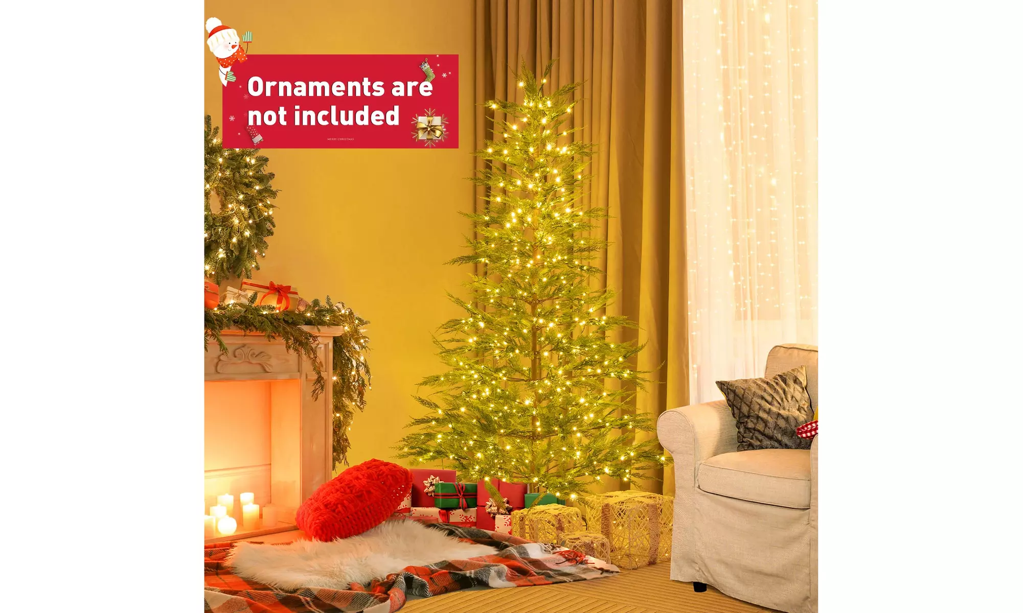 Costway 6.5/7.5 FT Pre-Lit Christmas Tree Hinged w/ Branch Tips Timer Lights