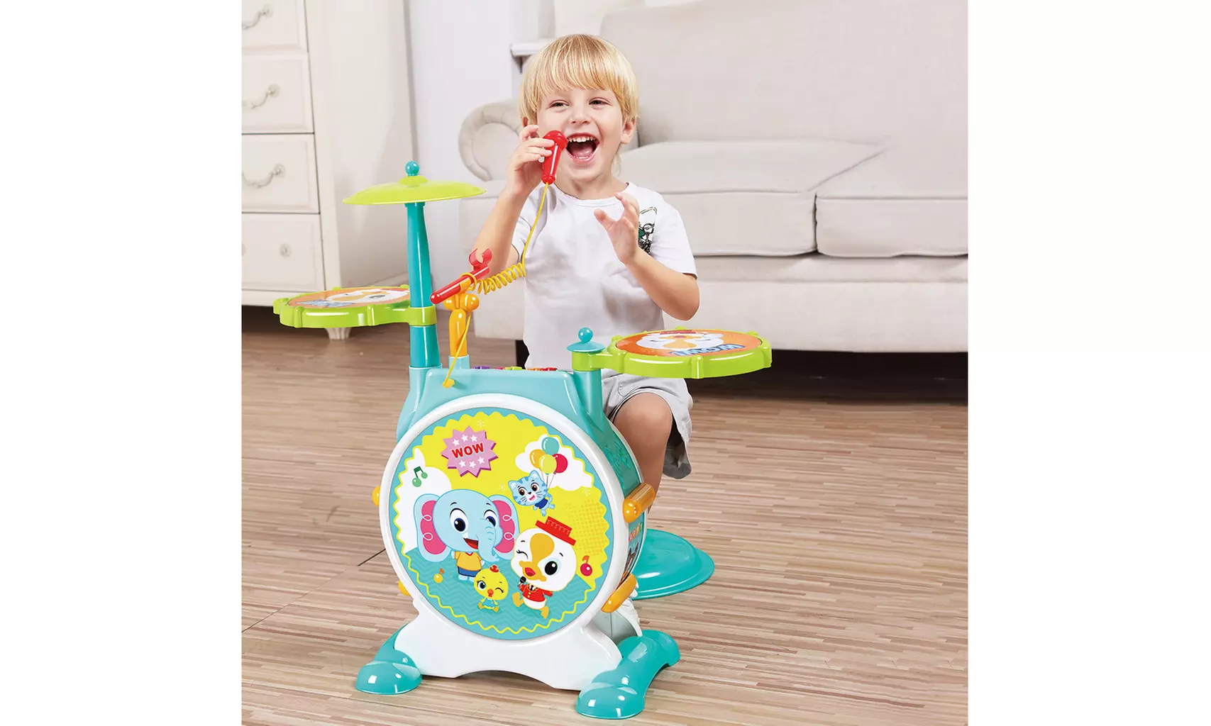Electric Children's Toy Drum, Movable Working Microphone TO Sing And A Chair - Primary Image