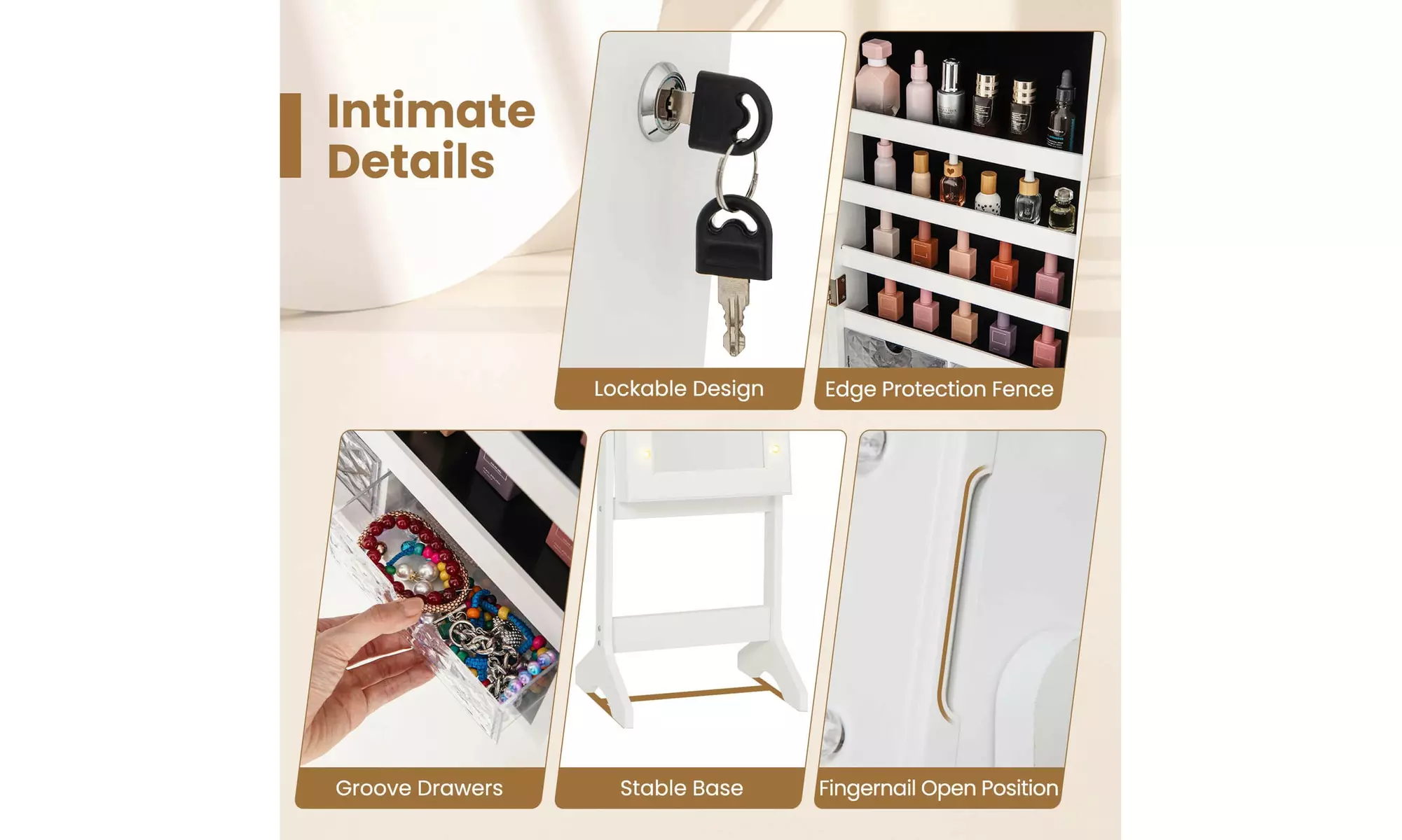 Costway Full-Length LED Mirror Jewelry Cabinet with 20 LED Lights