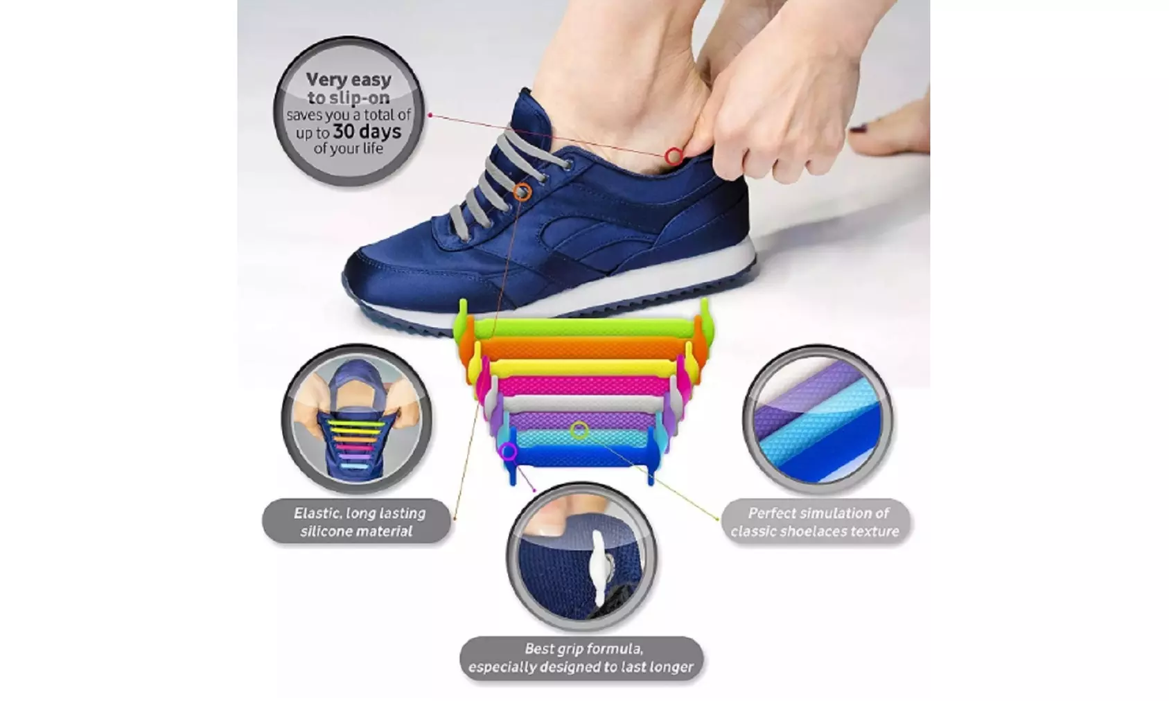 16Pcs Easy No Tie Shoelaces Elastic Silicone Flat Lazy Shoe Lace Strings Adult
