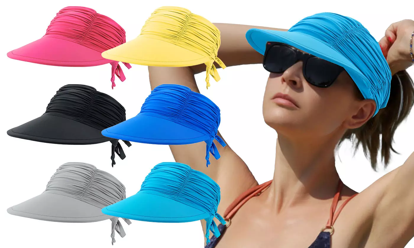 Women's Wide Brim Elastic Sun Beach Visor Cap with UV Protection  - Primary Image