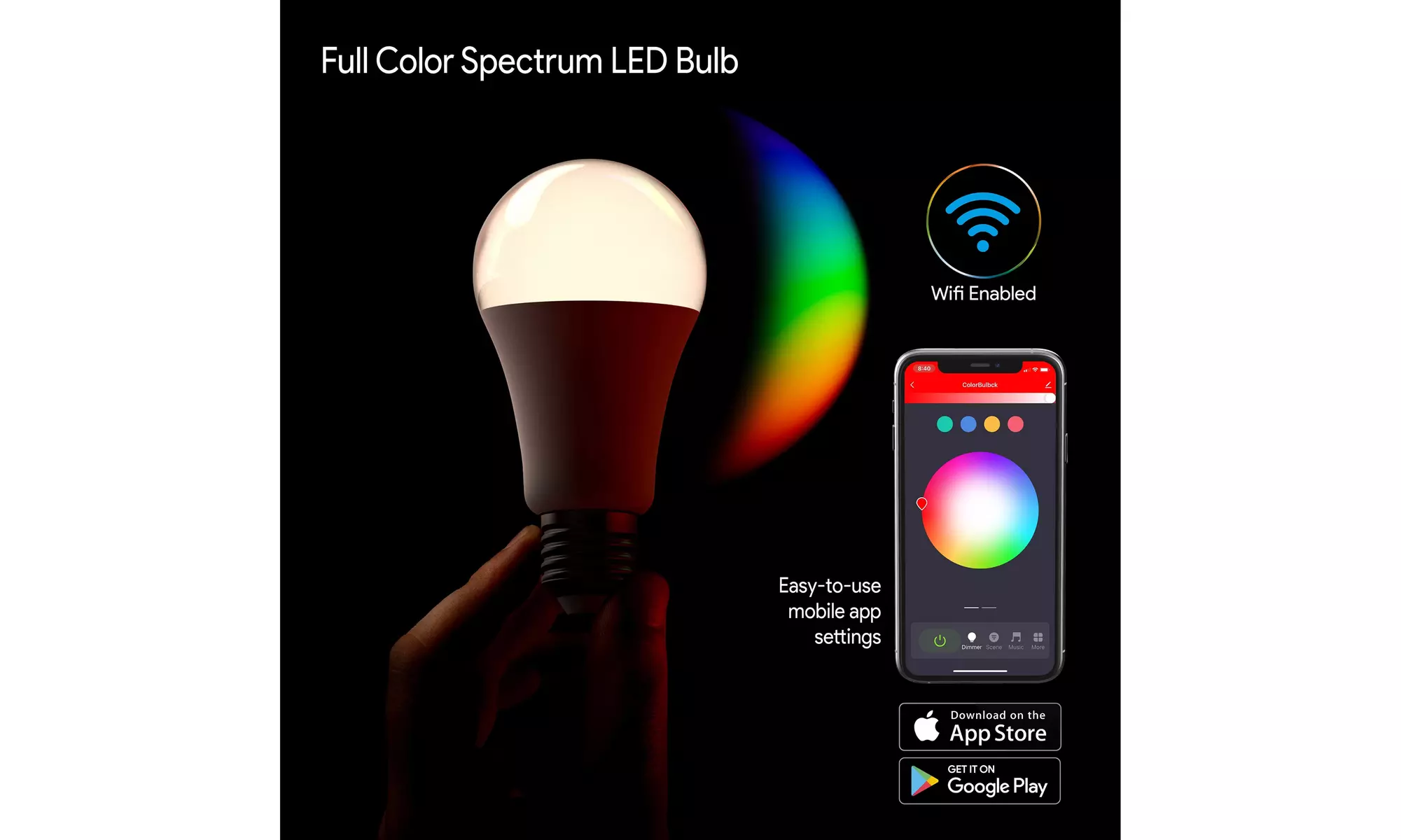 Eubie ColorBulbs, App Controlled Smart LED A21 Light Bulbs with WiFi - Primary Image
