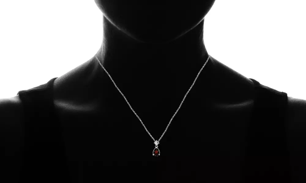9x7mm Teardrop Garnet & White Topaz Sterling Silver Slide Dangling Necklace