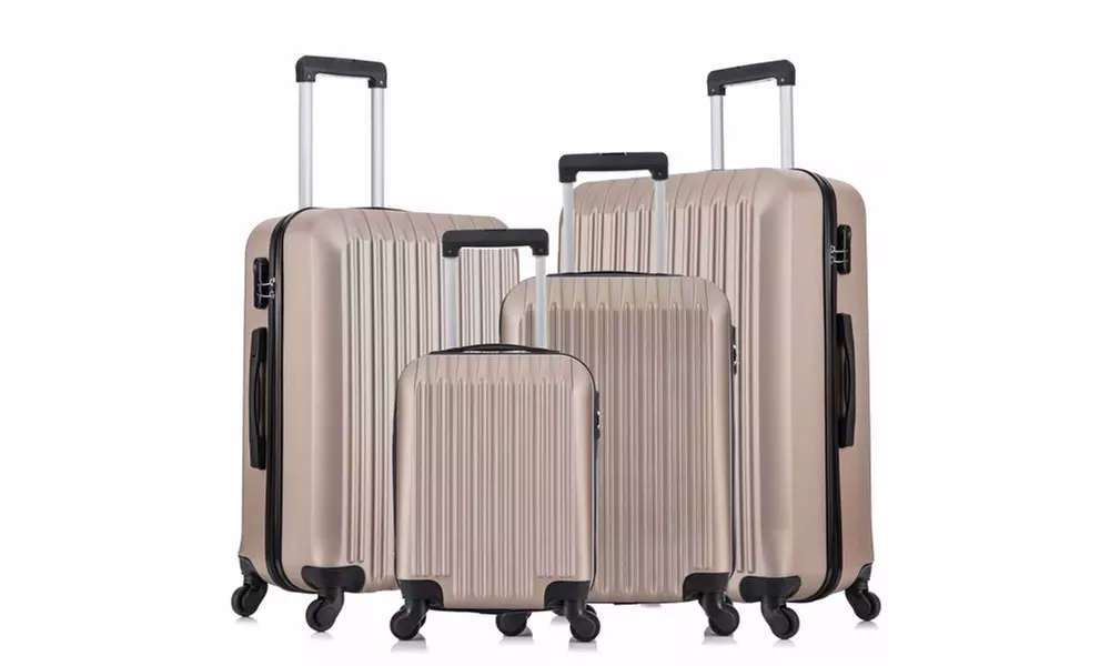 4 Piece Luggage Sets Suitcase Lightweight Spinner Wheels Champagne Gold - Primary Image