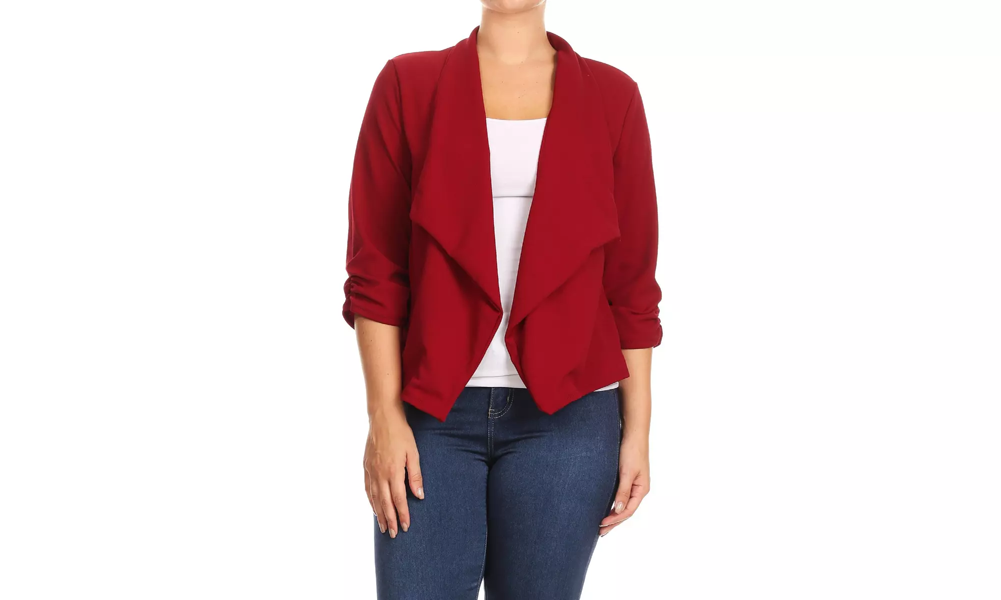 Women's Casual Plus Size Solid Open Front Blazer Jacket 