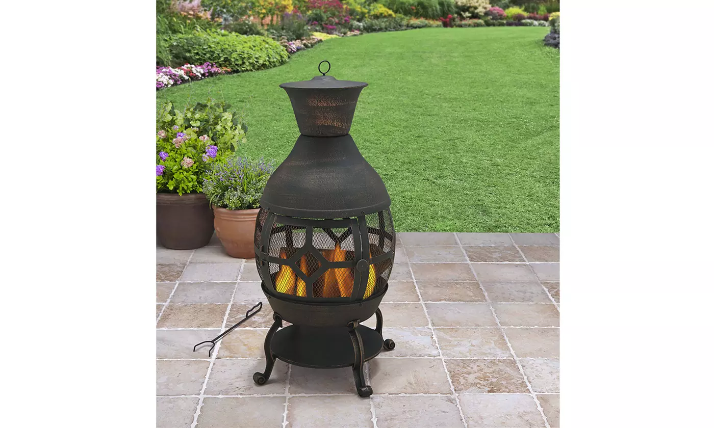 Cast Iron Chiminea Antique Bronze Home Garden Outdoor Decorative Fireplace - Primary Image